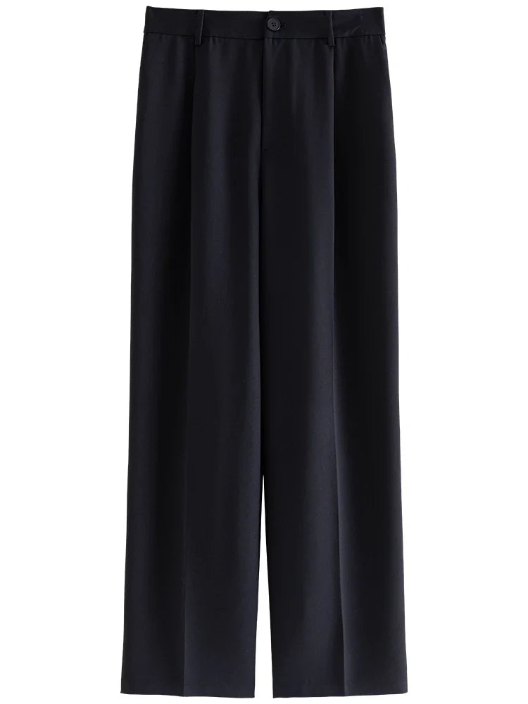Saviig High Waist Black Suit Pants Cropped Office Lady Trouser