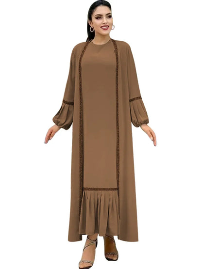 Saviig Eid Lantern Sleeve Maxi Abaya Dress Set