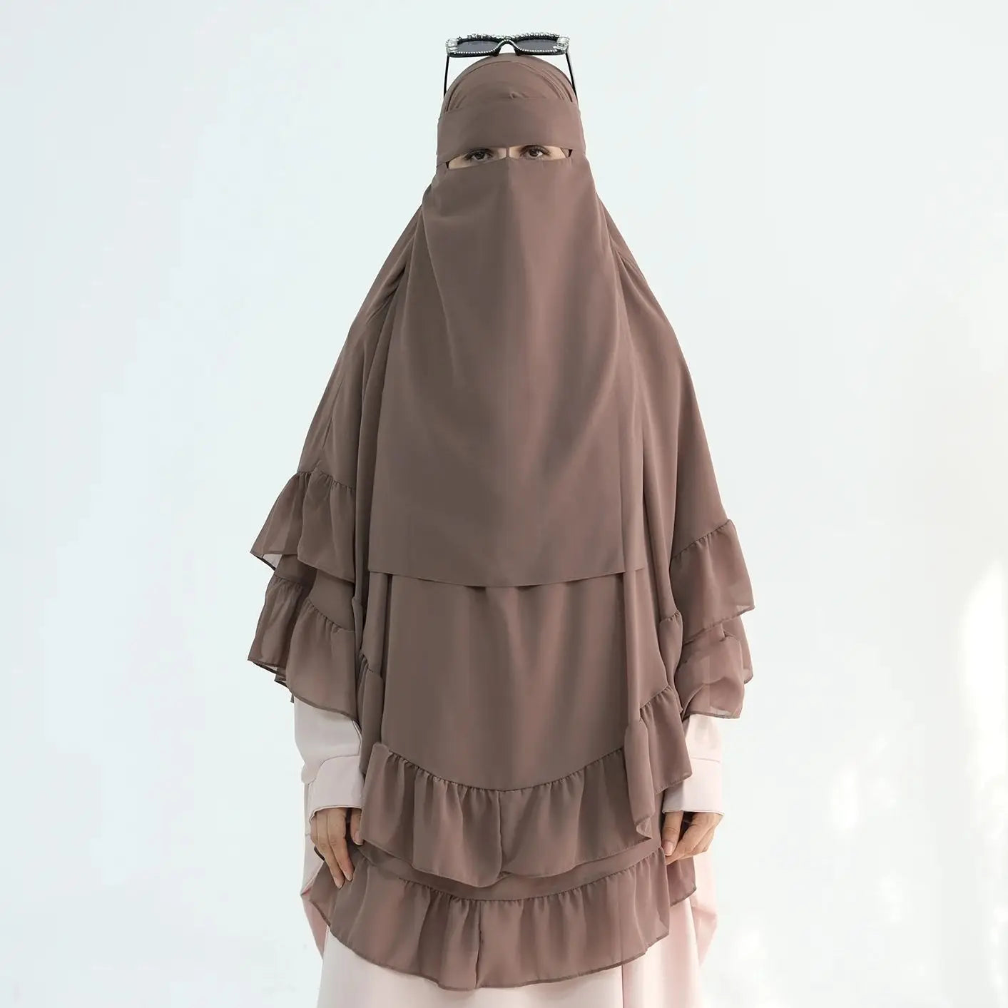 Saviig Chiffon Niqab with Nose String, Face Cover for Muslim Women