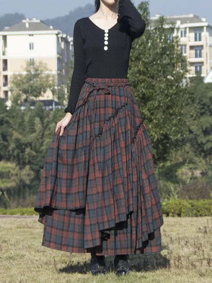 Saviig Lace Irregular Hem Medieval Skirt, High Waist Pleated, Heavy Cotton