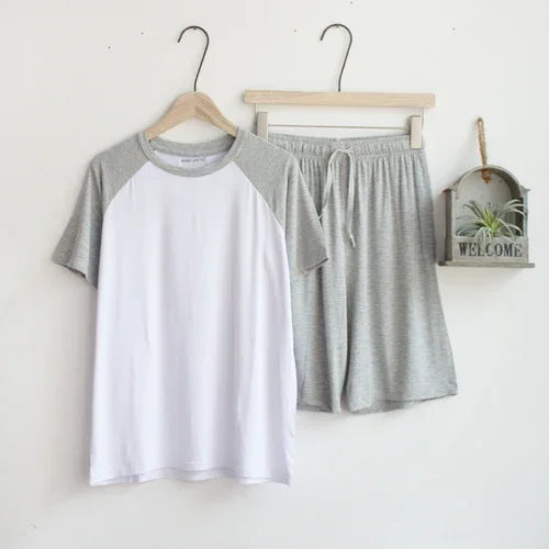 Saviig Men's Summer Pajama Set: Thin Short Sleeve Shorts, Versatile for Sports and Home