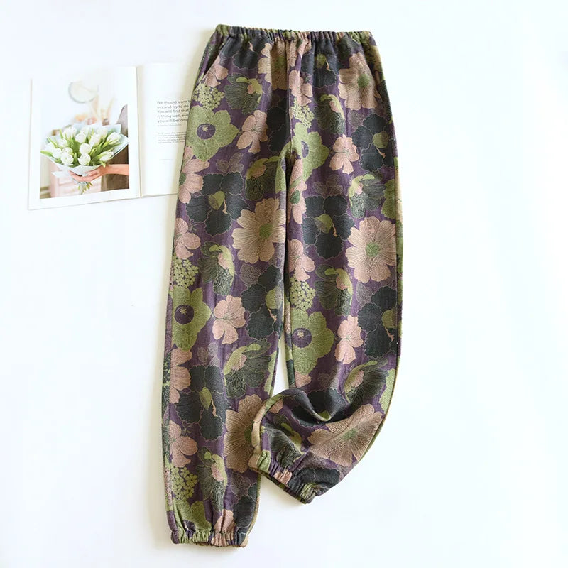 Saviig Women's Cotton Japanese Sleeping Pants - Spring/Autumn Lightweight Loose Home Pants