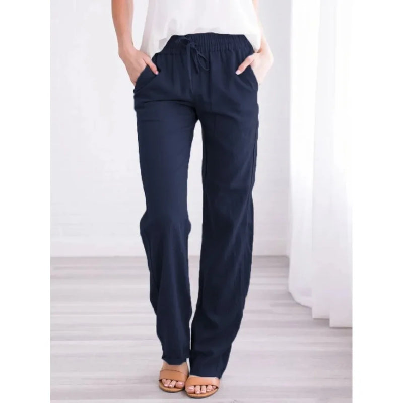 Saviig Breezy Cotton Linen Drawstring Pants - Casual & Comfy Straight Leg Trousers