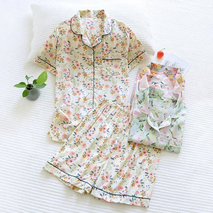 Saviig Summer Pajama Set: Viscose Short-Sleeve Top & Cotton Shorts
