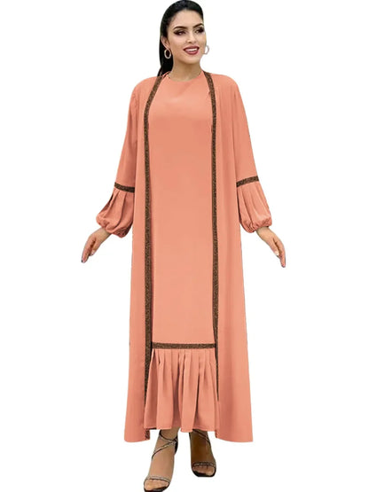 Saviig Eid Lantern Sleeve Maxi Abaya Dress Set