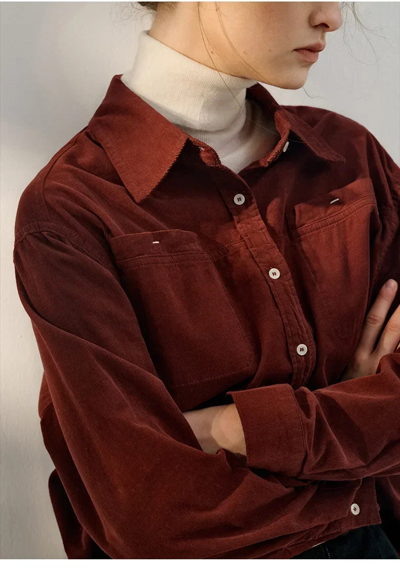 Saviig Corduroy Lapel Shirt - 2024 Fall New Single-Breasted Casual Long Sleeve