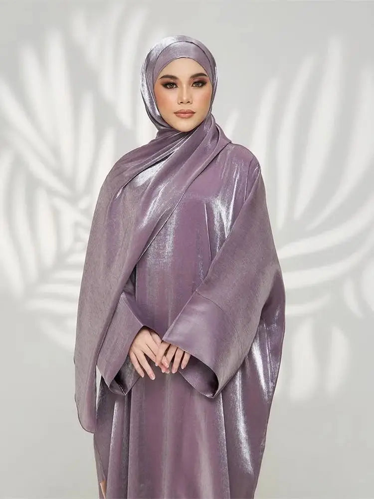 Saviig Ramadan Eid Satin Abaya Dubai Kimar Muslim Kaftan Dress