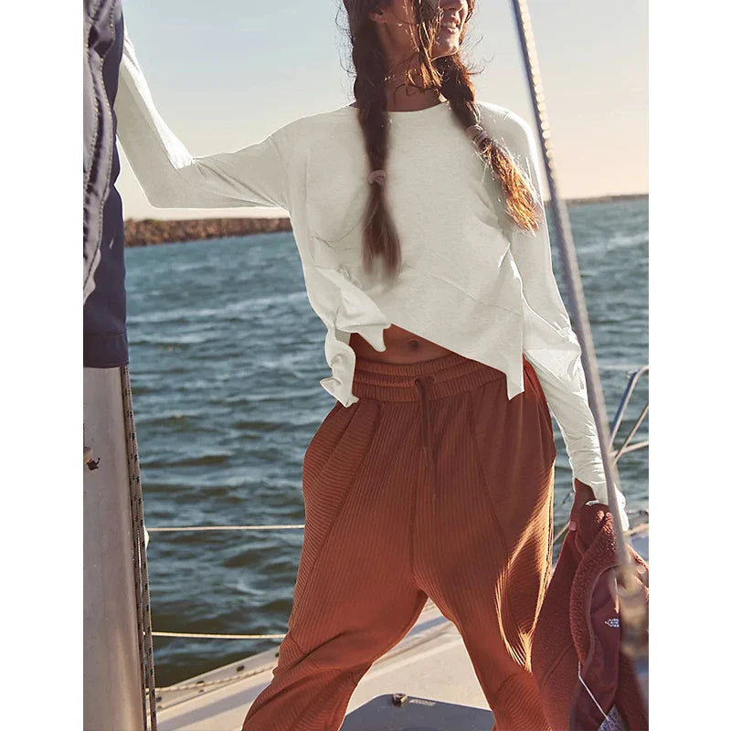 Saviig Long Sleeve Cotton T-Shirt Women's Asymmetrical Korean Fashion Top