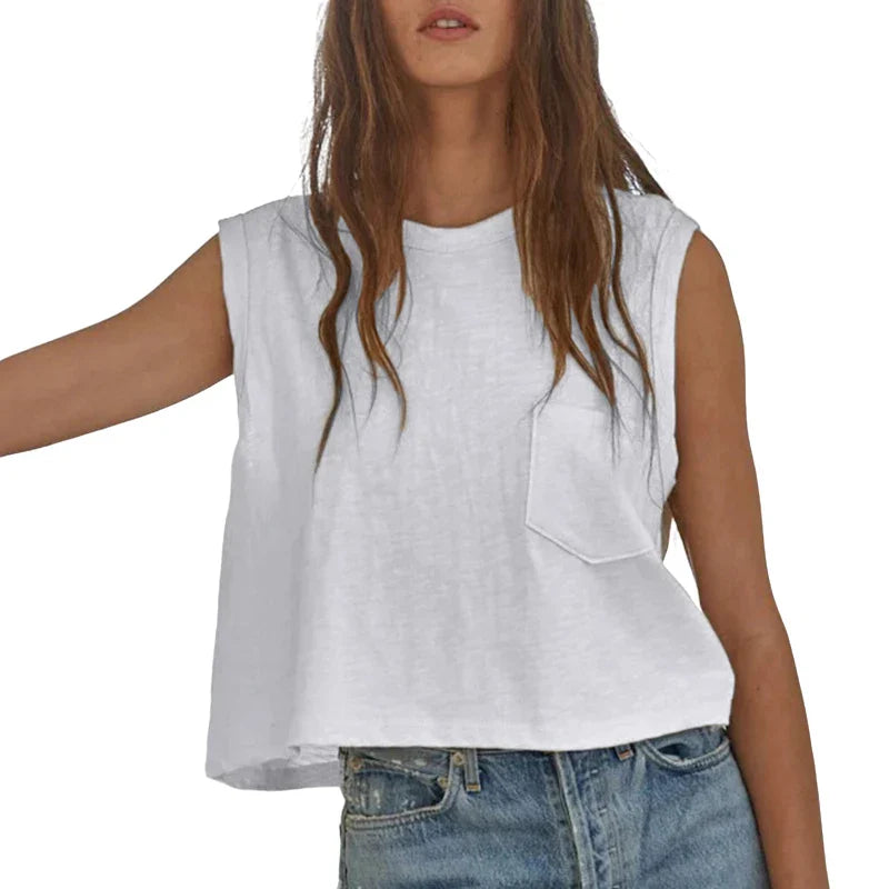 Saviig Sleeveless White Top Women 2024 Summer Korean Fashion Cotton Tees