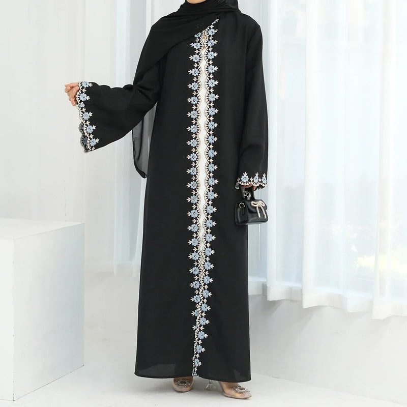 Saviig Eid Black Embroidered Abaya Dress for Women - Islamic Clothing Robe Kaftan