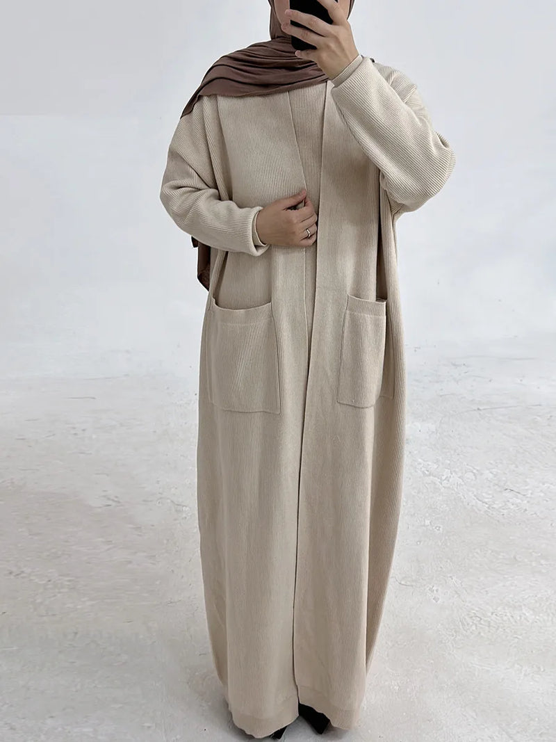 Saviig Winter Thicken Knit Abaya Cardigan for Muslim Women