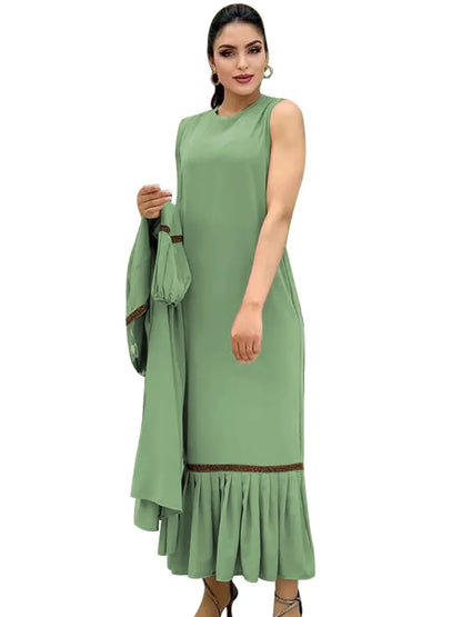 Saviig Eid Lantern Sleeve Maxi Abaya Dress Set