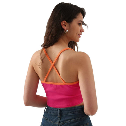 Saviig Back Cross Patchwork Cropped Tops - Women's Cotton Stretchy Summer Aesthetic Code