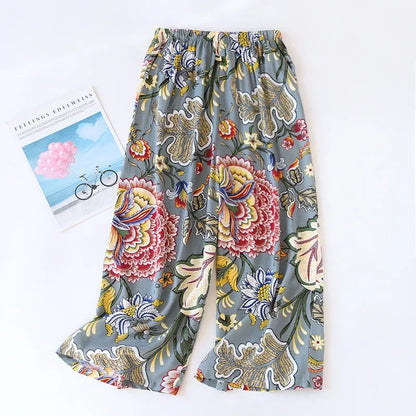 Saviig Summer Viscose Wide Leg Pajama Cropped Pants Plus Size