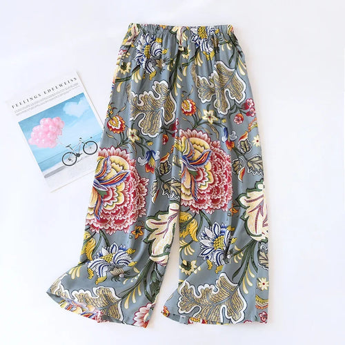 Saviig Summer Viscose Wide Leg Pajama Cropped Pants Plus Size