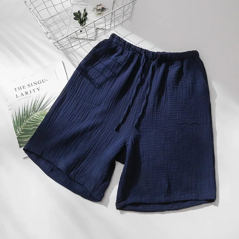 Saviig Cotton Crepe Sleep Shorts for Couples, Elastic Waist Nightwear Pajama Bottoms