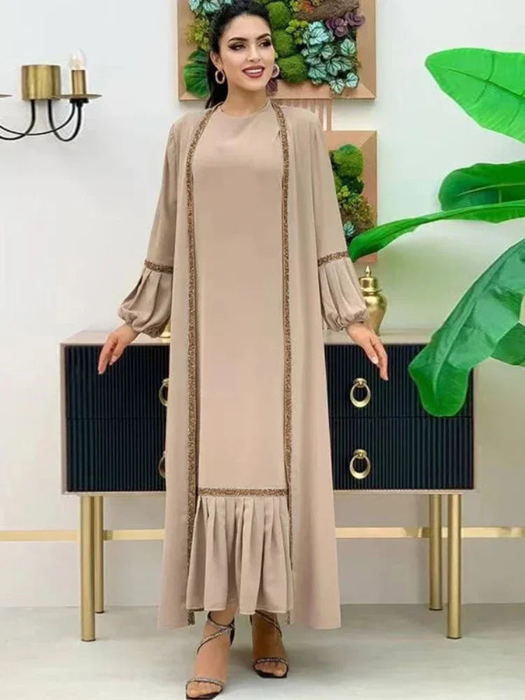 Saviig Eid Lantern Sleeve Maxi Abaya Dress Set
