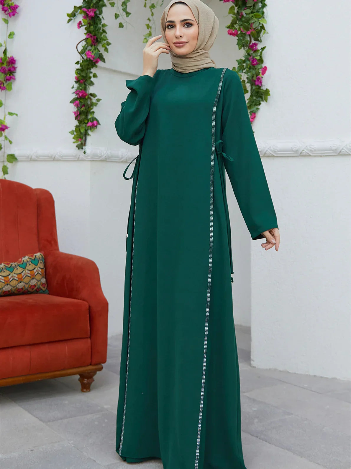 Saviig Diamond Abaya Caftan Elegant Long Sleeve Party Dress