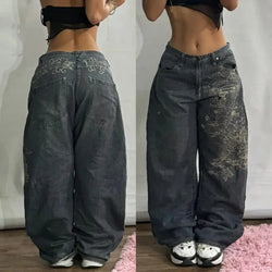 Saviig High Waist Wide Leg Baggy Jeans for Women - Vintage Harajuku Style
