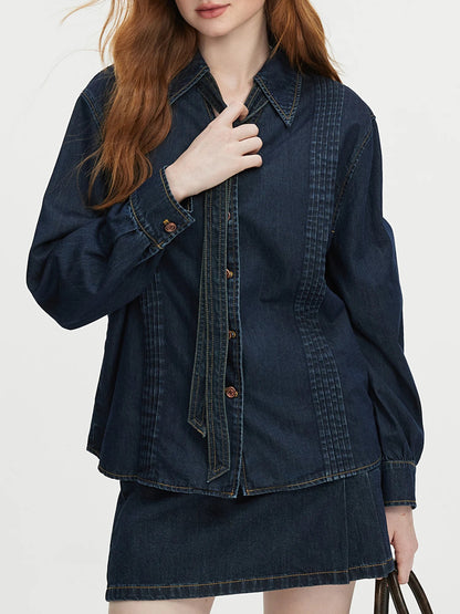 Saviig Dark Blue Denim Set with Removable Lace-up Detail & Back Zipper Placket
