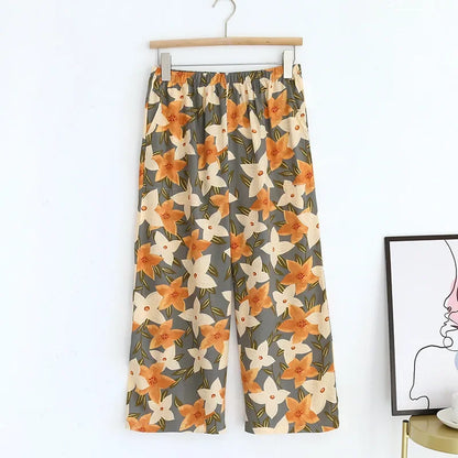 Saviig Summer Viscose Wide Leg Pajama Cropped Pants Plus Size
