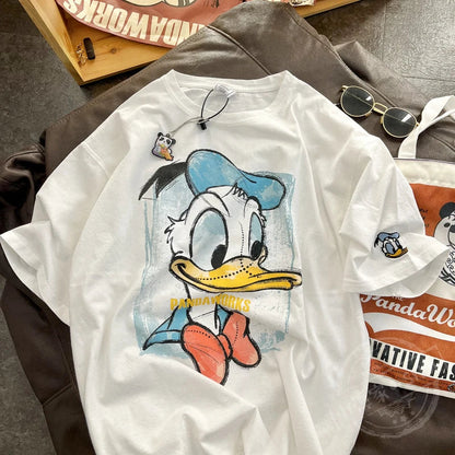 Saviig Women's Donald Duck Trendy T-Shirt: Casual Loose Fit Short Sleeve Top