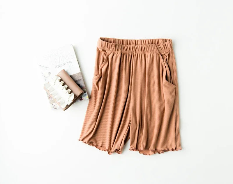 Saviig Knit Cotton Pajama Set with Chest Pad, Short Sleeve Top & Shorts