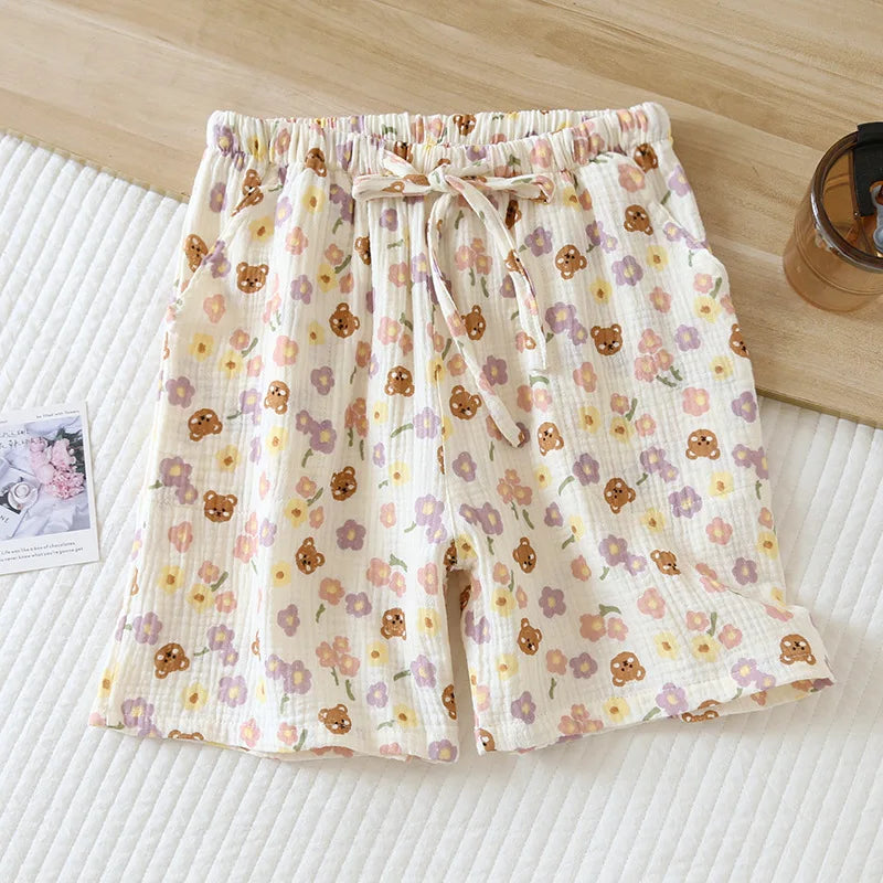 Saviig Cotton Crepe Women's Pajama Shorts - Large Size, Cute & Comfy