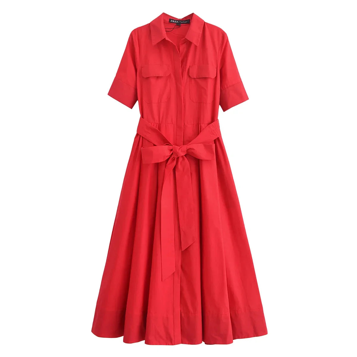 Saviig Retro Double Pocket A-line Dress, Half Sleeve, Lapel, Pleated, Daily Street Style