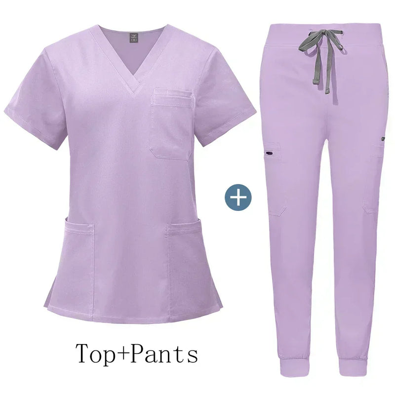 Saviig Men's V-Neck Short Sleeve Scrub Uniform Set for Healthcare Work