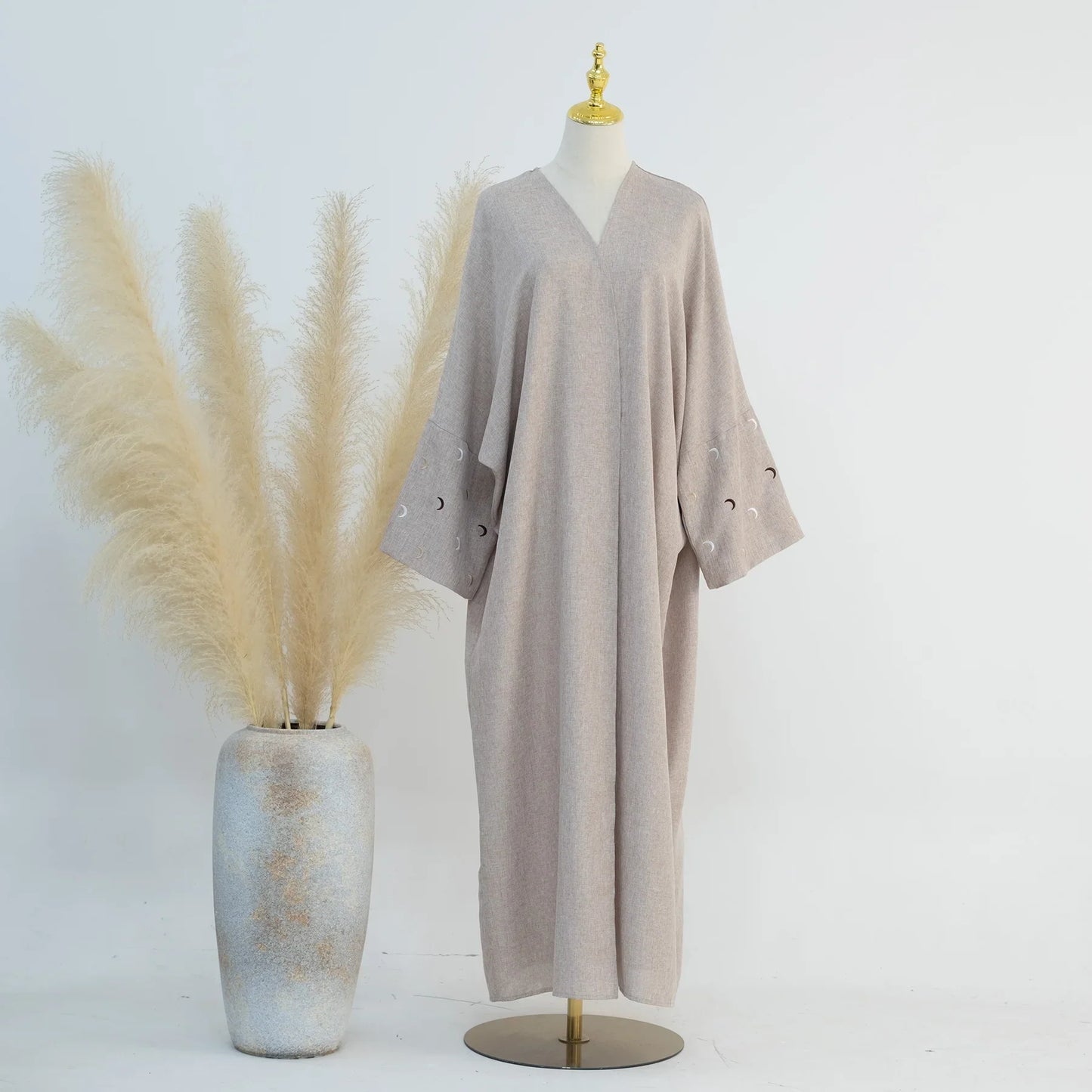 Saviig Moon Embroidery Open Abaya, Batwing Sleeves Kimono for Muslim Women