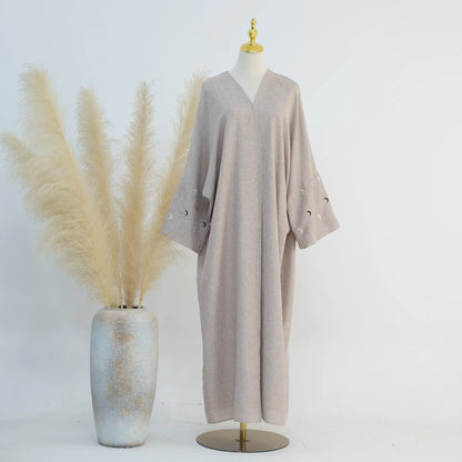 Saviig Moon Embroidery Open Abaya, Batwing Sleeves Kimono for Muslim Women
