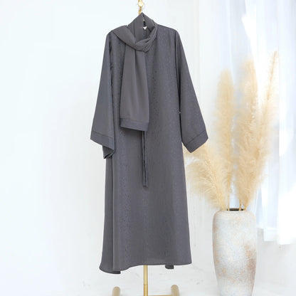 Saviig 3D Jacquard Muslim Abaya Dress for Women, O Neck Wide Sleeves