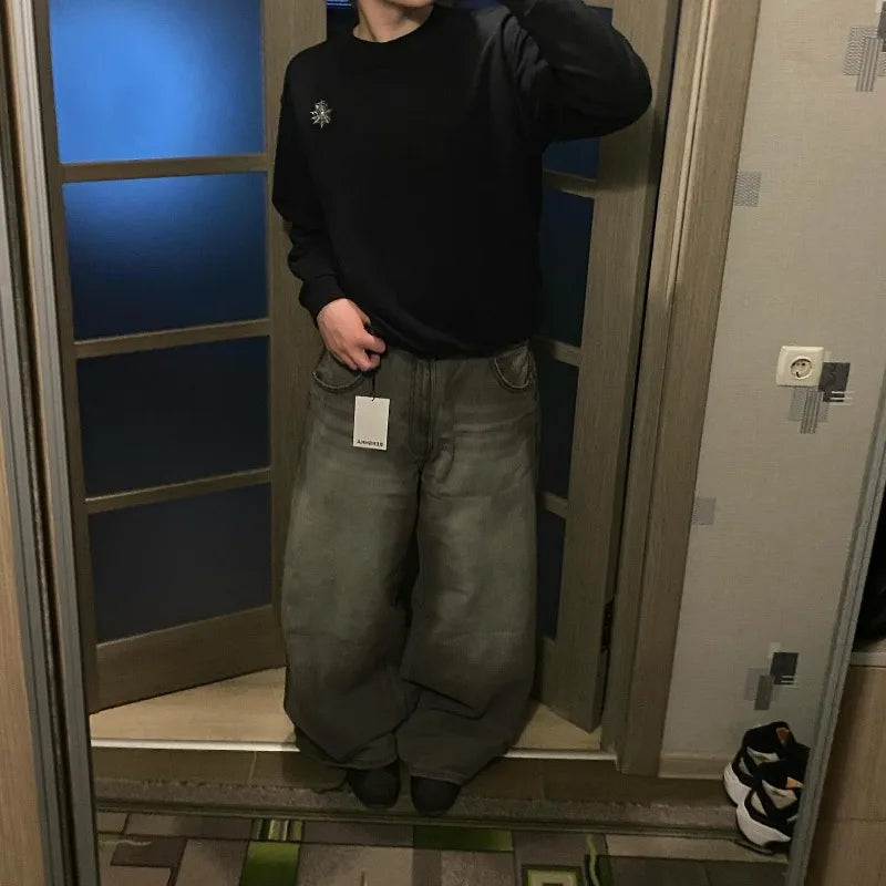 Saviig Baggy Jeans: High Waist Wide Leg Pants for Men - Y2K Fashion Retro Goth