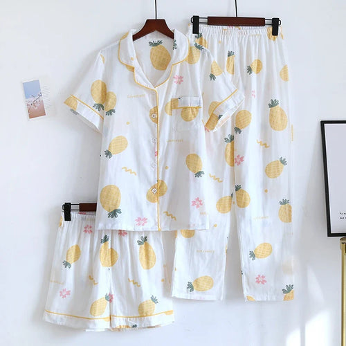 Saviig Women's Flowers Print Pajama Set in Pink & White, 3pcs - Summer Sleepwear