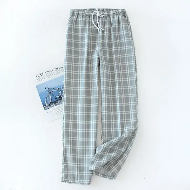 Saviig Plaid Cotton Gauze Sleep Pants for Couples