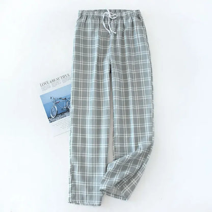 Saviig Plaid Cotton Gauze Sleep Pants for Couples