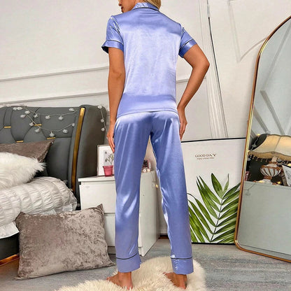 Saviig Women's Summer Pajama Set with Love Embroidery and Pocket