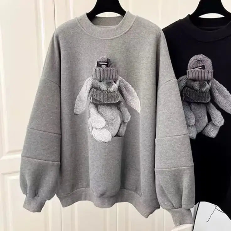 Saviig Cartoon Rabbit Print Sweatshirt Women's Casual Hoodie