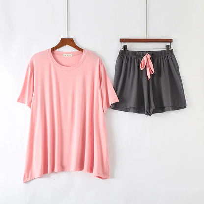Saviig Modal Short Sleeve Pajama Set for Women, Loose Fit Home Loungewear