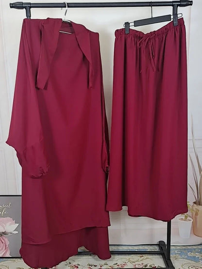 Saviig Ramadan Khimar Set: Long Abaya & Skirt for Muslim Women