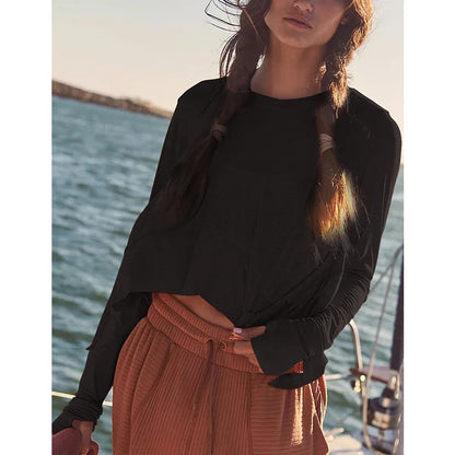 Saviig Long Sleeve Cotton T-Shirt Women's Asymmetrical Korean Fashion Top