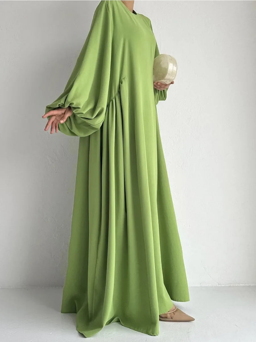 Saviig Ramadan Abaya Dress with Lantern Sleeves for Muslim Women
