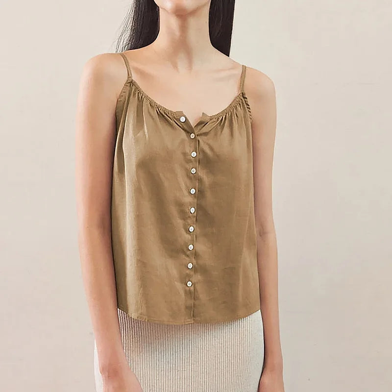 Saviig Sleeveless Button Up Top - Soft Viscose, Sexy Summer Camis