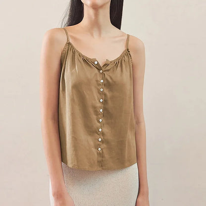 Saviig Sleeveless Button Up Top - Soft Viscose, Sexy Summer Camis