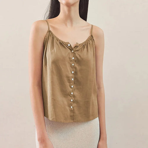 Saviig Sleeveless Button Up Top - Soft Viscose, Sexy Summer Camis