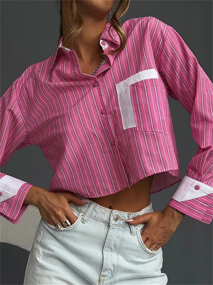 Saviig Striped Pocket Shirt Blazer: Women's Casual Long Sleeve Cardigan