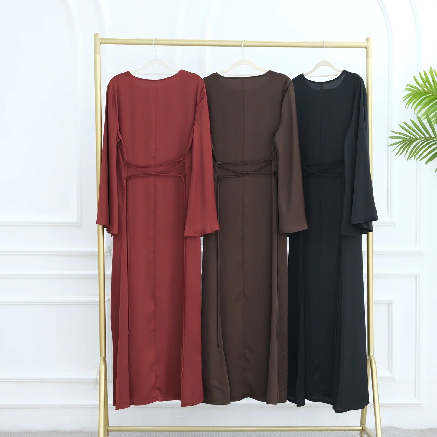 Saviig Flared Sleeve Lace-Up Abaya Dress for Elegant Muslim Women