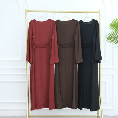 Saviig Flared Sleeve Lace-Up Abaya Dress for Elegant Muslim Women