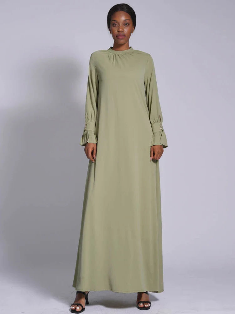 Saviig Muslim Women's High Neck Abaya Maxi Dress